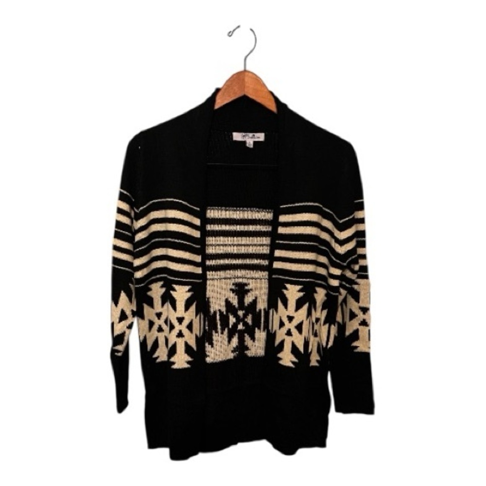 Super Line Black and Cream Patterned Cardigan